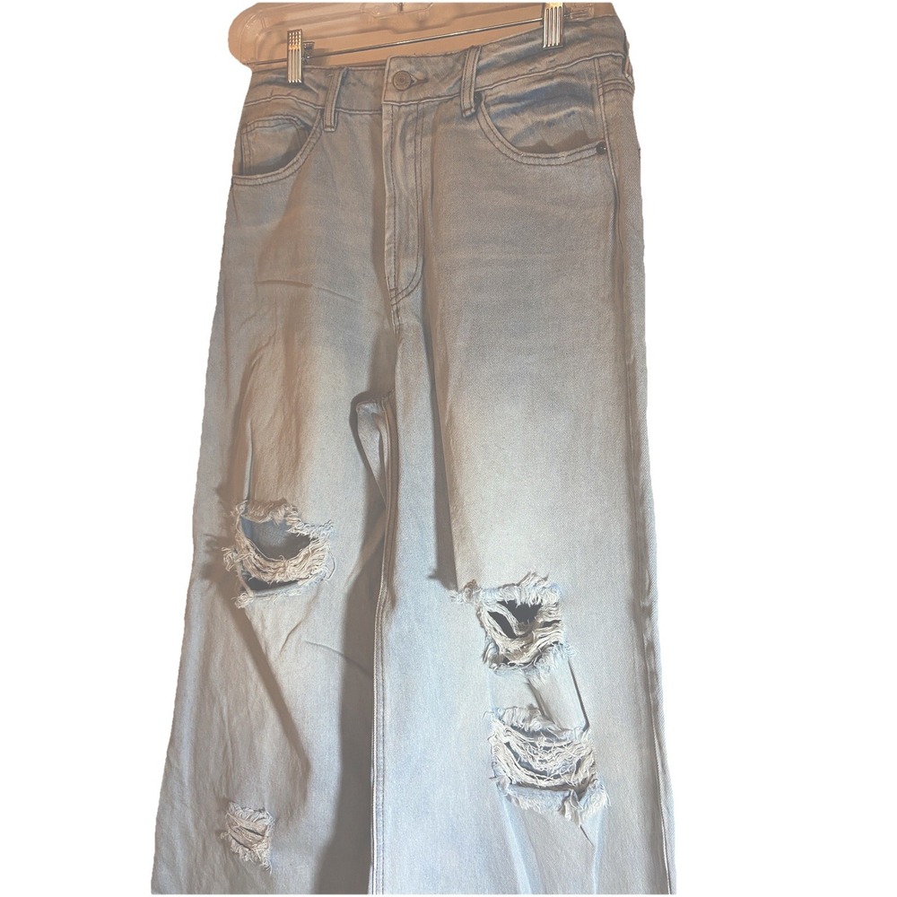 Trashed Jeans Size 7 Wide Leg Baggy Distressed Light Wash Blue Hipster Rebel